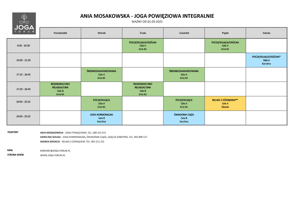 Grafik Joga Toruń od 15.09.2024