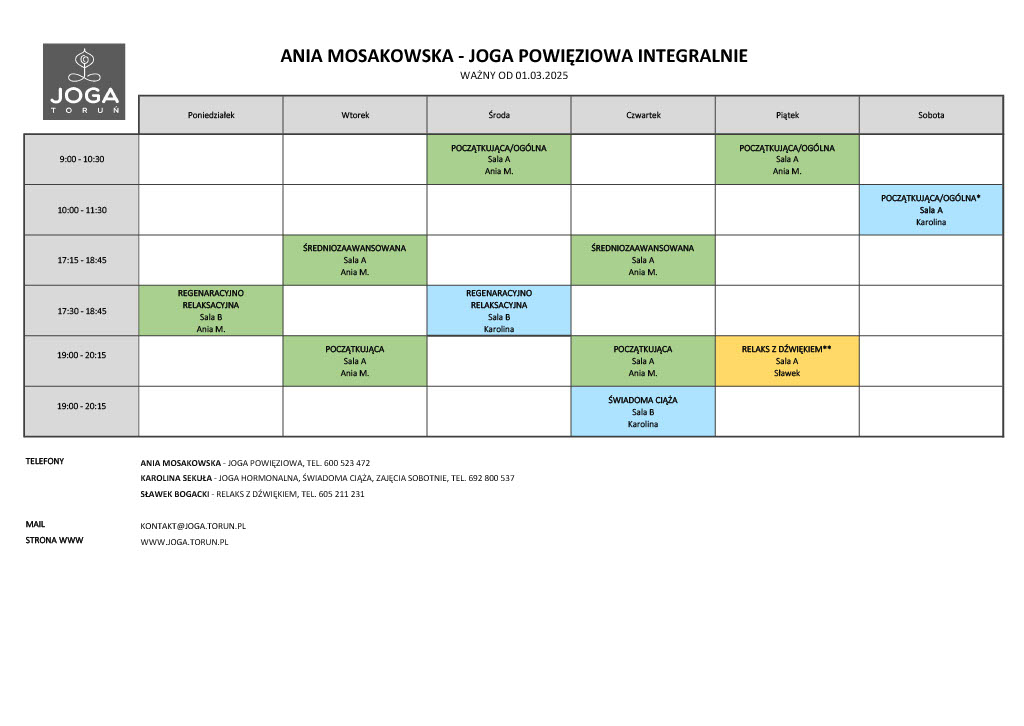 Grafik Joga Toruń od 01.07.2025